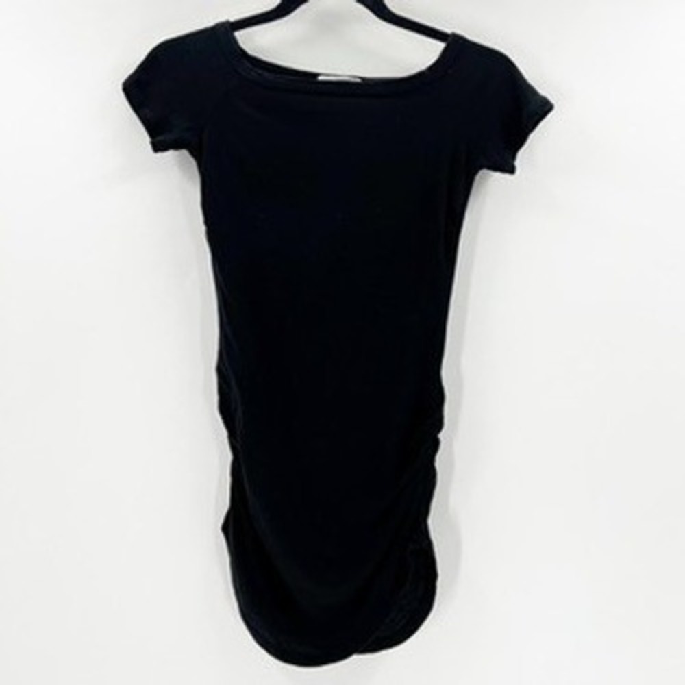 James Perse Black Ruched Side‎ Short Sleeve T Shirt Dress Size 1 Cotton Lycra